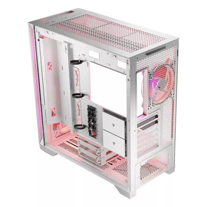 PC-Gehäuse MODECOM VOLCANO EXPANSE T APEX ARGB MIDI Weiß — gehärtetes Glas, ARGB, USB-C, unterstützt micro-ATX, GPU bis 430 mm