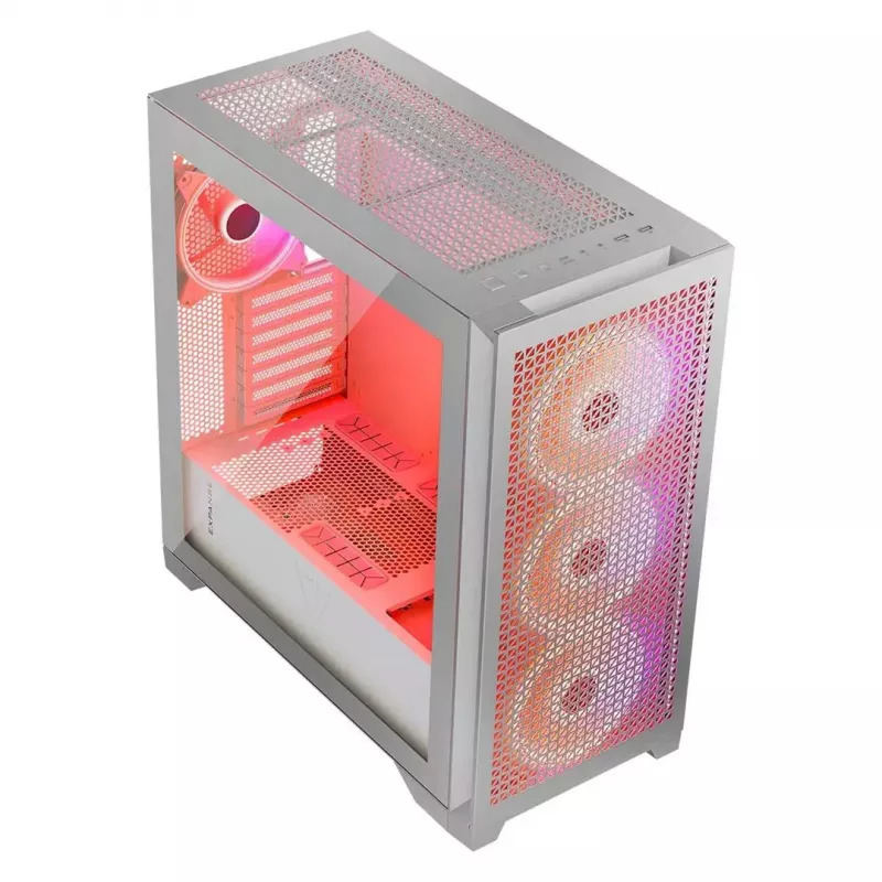 PC-Gehäuse MODECOM VOLCANO EXPANSE T APEX ARGB MIDI Weiß — gehärtetes Glas, ARGB, USB-C, unterstützt micro-ATX, GPU bis 430 mm