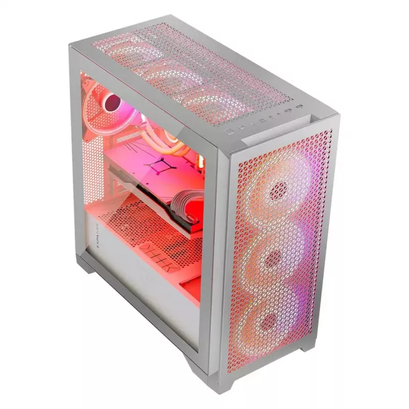 PC-Gehäuse MODECOM VOLCANO EXPANSE T APEX ARGB MIDI Weiß — gehärtetes Glas, ARGB, USB-C, unterstützt micro-ATX, GPU bis 430 mm