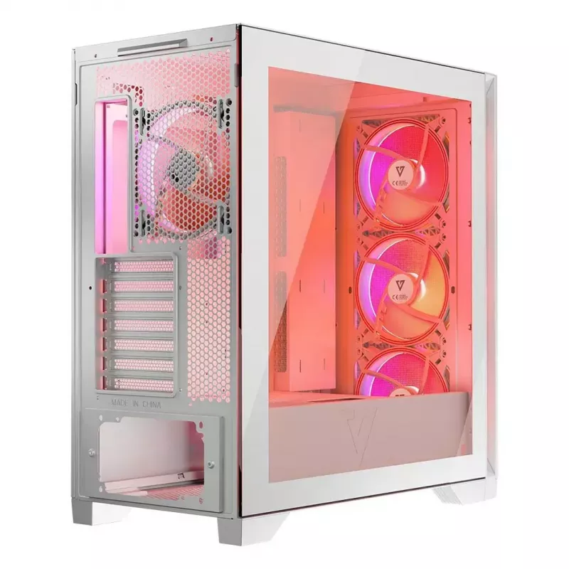 PC-Gehäuse MODECOM VOLCANO EXPANSE T APEX ARGB MIDI Weiß — gehärtetes Glas, ARGB, USB-C, unterstützt micro-ATX, GPU bis 430 mm