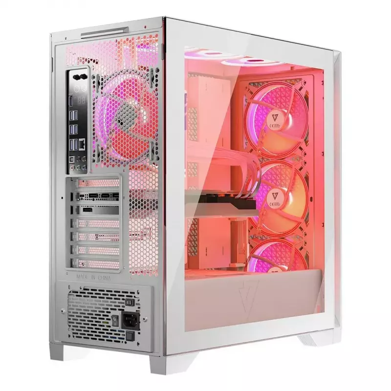 PC-Gehäuse MODECOM VOLCANO EXPANSE T APEX ARGB MIDI Weiß — gehärtetes Glas, ARGB, USB-C, unterstützt micro-ATX, GPU bis 430 mm