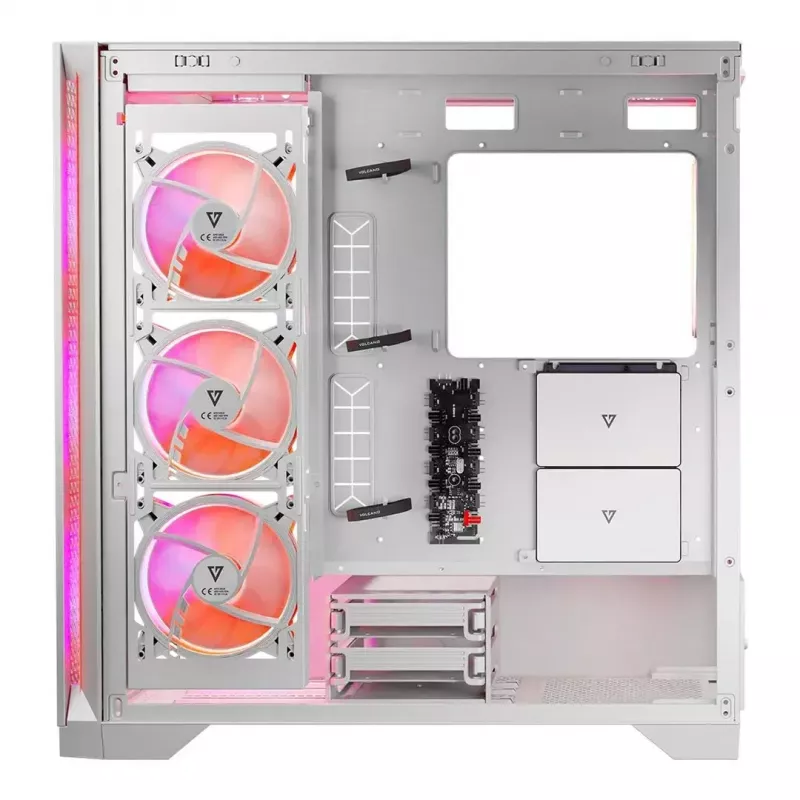 PC-Gehäuse MODECOM VOLCANO EXPANSE T APEX ARGB MIDI Weiß — gehärtetes Glas, ARGB, USB-C, unterstützt micro-ATX, GPU bis 430 mm