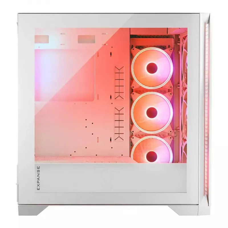 PC-Gehäuse MODECOM VOLCANO EXPANSE T APEX ARGB MIDI Weiß — gehärtetes Glas, ARGB, USB-C, unterstützt micro-ATX, GPU bis 430 mm