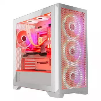 PC-Gehäuse MODECOM VOLCANO EXPANSE T APEX ARGB MIDI Weiß — gehärtetes Glas, ARGB, USB-C, unterstützt micro-ATX, GPU bis 430 mm