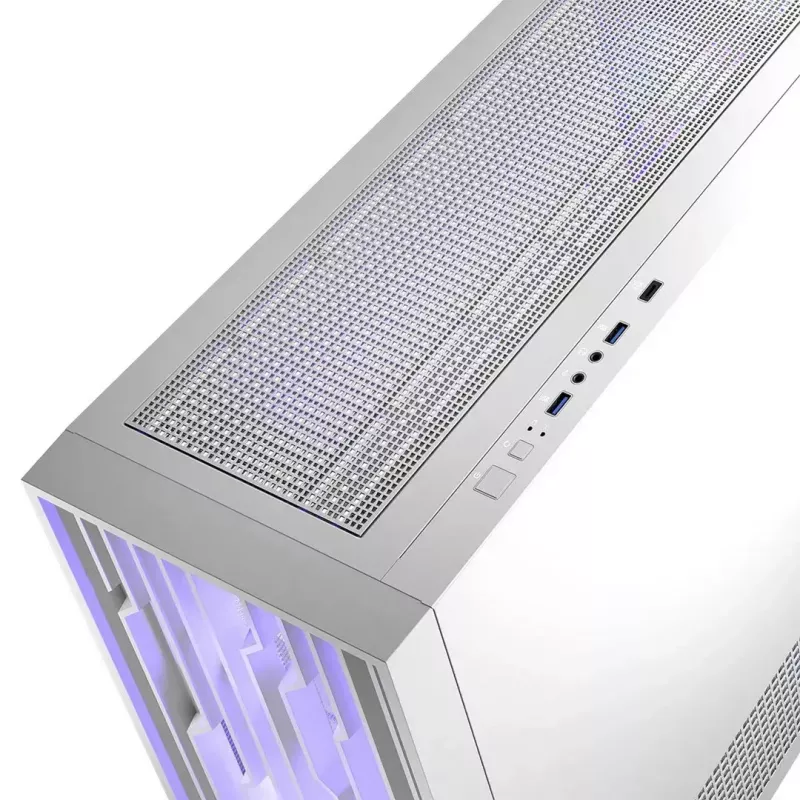 PC-Gehäuse MODECOM Volcano Perun Apex ARGB weiß — Midi Tower, gehärtetes Glas, ARGB, USB-C, unterstützt micro ATX, GPU bis 39 cm