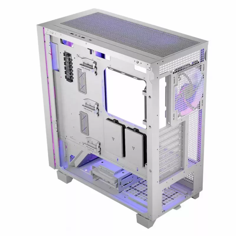 PC-Gehäuse MODECOM Volcano Perun Apex ARGB weiß — Midi Tower, gehärtetes Glas, ARGB, USB-C, unterstützt micro ATX, GPU bis 39 cm