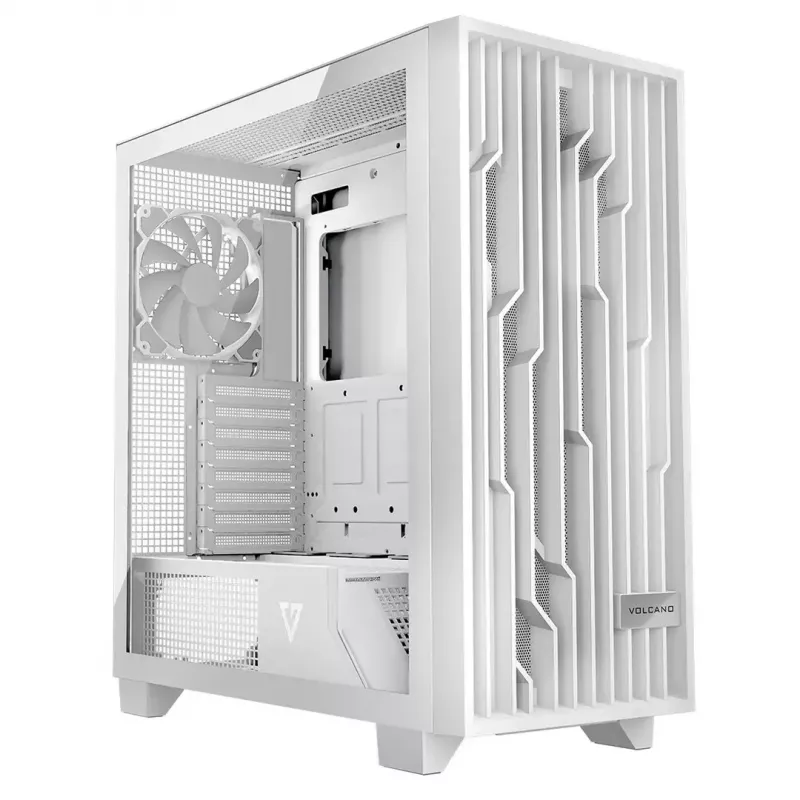 PC-Gehäuse MODECOM Volcano Perun Apex ARGB weiß — Midi Tower, gehärtetes Glas, ARGB, USB-C, unterstützt micro ATX, GPU bis 39 cm