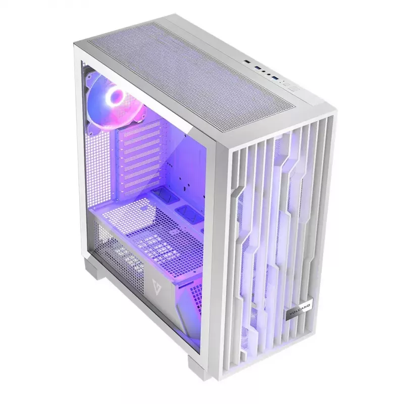 PC-Gehäuse MODECOM Volcano Perun Apex ARGB weiß — Midi Tower, gehärtetes Glas, ARGB, USB-C, unterstützt micro ATX, GPU bis 39 cm