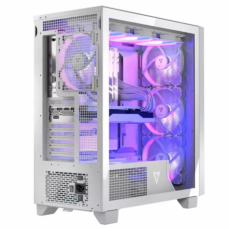 PC-Gehäuse MODECOM Volcano Perun Apex ARGB weiß — Midi Tower, gehärtetes Glas, ARGB, USB-C, unterstützt micro ATX, GPU bis 39 cm