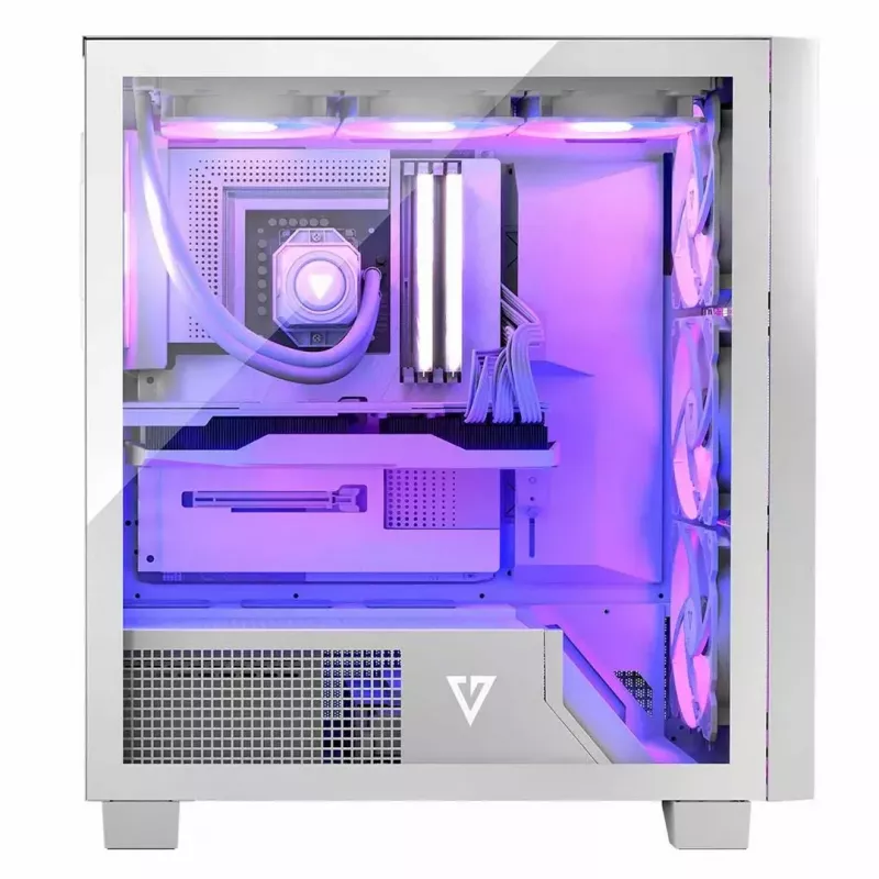 PC-Gehäuse MODECOM Volcano Perun Apex ARGB weiß — Midi Tower, gehärtetes Glas, ARGB, USB-C, unterstützt micro ATX, GPU bis 39 cm