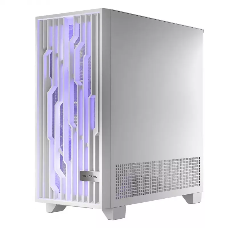 PC-Gehäuse MODECOM Volcano Perun Apex ARGB weiß — Midi Tower, gehärtetes Glas, ARGB, USB-C, unterstützt micro ATX, GPU bis 39 cm