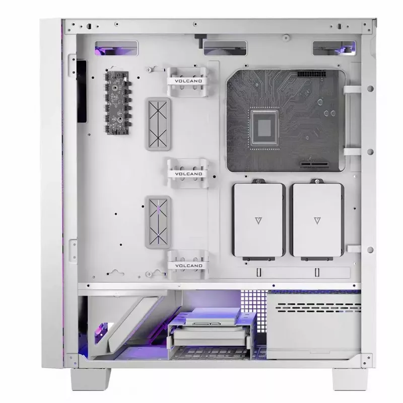 PC-Gehäuse MODECOM Volcano Perun Apex ARGB weiß — Midi Tower, gehärtetes Glas, ARGB, USB-C, unterstützt micro ATX, GPU bis 39 cm