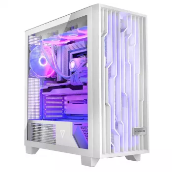 PC-Gehäuse MODECOM Volcano Perun Apex ARGB weiß — Midi Tower, gehärtetes Glas, ARGB, USB-C, unterstützt micro ATX, GPU bis 39 cm