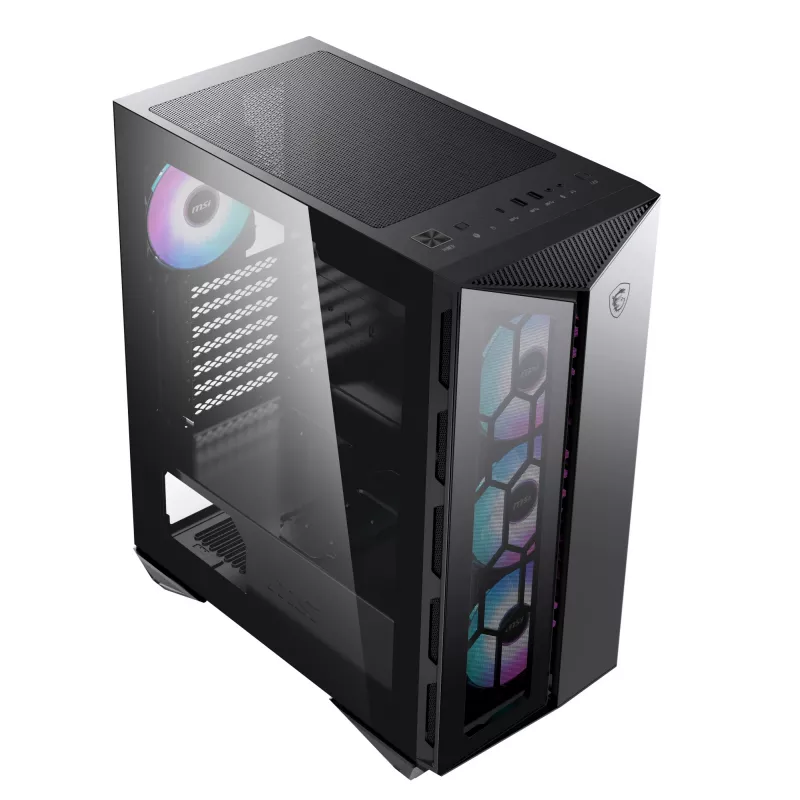 MSI MPG GUNGNIR 110R Mid Tower Gaming Computer Case Schwarz, USB 3.2 Gen2 Type C, 4x 120mm ARGB Fan, Mystic Light Sync, 1 to 6 ARGB Control board, 2x Tempered Glass Panels, ATX, mATX, mini-ITX