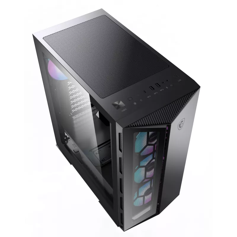 MSI MPG GUNGNIR 110R Mid Tower Gaming Computer Case Schwarz, USB 3.2 Gen2 Type C, 4x 120mm ARGB Fan, Mystic Light Sync, 1 to 6 ARGB Control board, 2x Tempered Glass Panels, ATX, mATX, mini-ITX