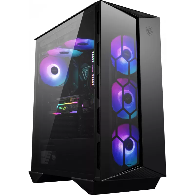 MSI MPG GUNGNIR 110R Mid Tower Gaming Computer Case Schwarz, USB 3.2 Gen2 Type C, 4x 120mm ARGB Fan, Mystic Light Sync, 1 to 6 ARGB Control board, 2x Tempered Glass Panels, ATX, mATX, mini-ITX