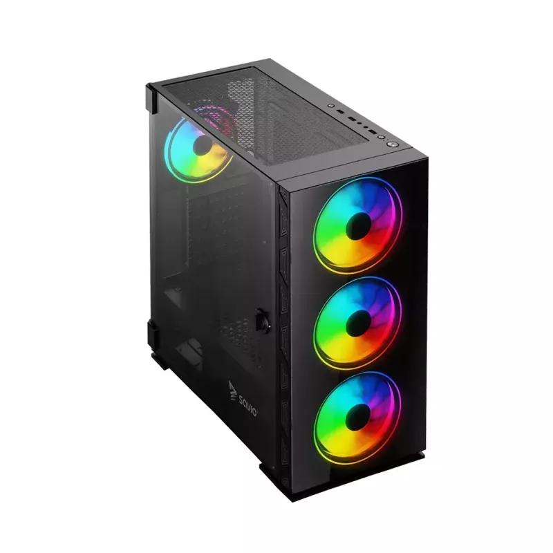 PC-Gehäuse SAVIO Prime X1 ARGB Glas Midi Tower Schwarz – gehärtetes Glas, ARGB-Lüfter, micro ATX/ATX-Unterstützung