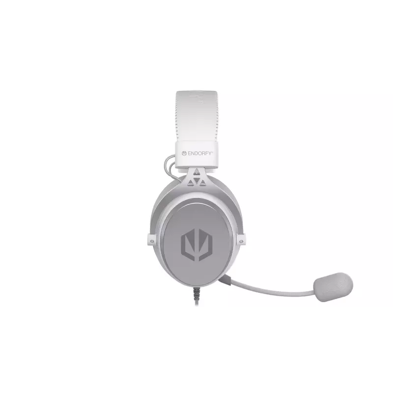Kabelgebundenes binaurales Headset ENDORFY VIRO Plus USB Onyx White — 5,3 cm Treiber, 20–20000 Hz, 98 dB, 32 Ω, abnehmbares Boom-Mikrofon, 2,9 m Kabel