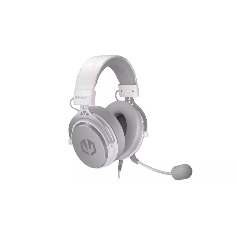 Kabelgebundenes binaurales Headset ENDORFY VIRO Plus USB Onyx White — 5,3 cm Treiber, 20–20000 Hz, 98 dB, 32 Ω, abnehmbares Boom-Mikrofon, 2,9 m Kabel