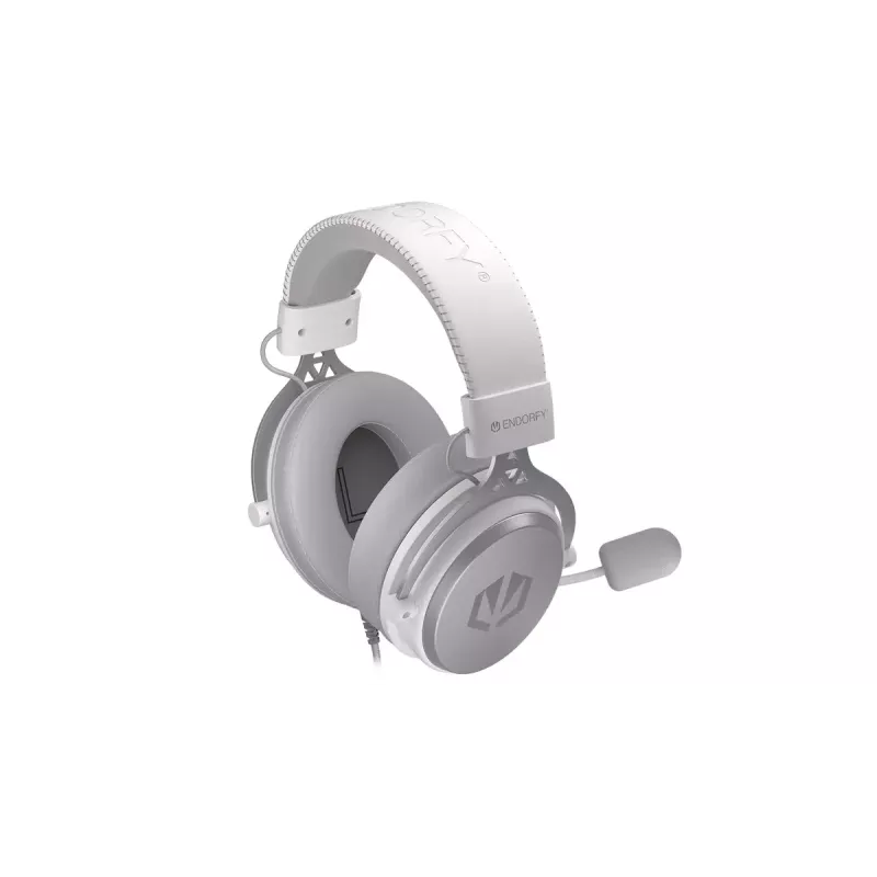 Kabelgebundenes binaurales Headset ENDORFY VIRO Plus USB Onyx White — 5,3 cm Treiber, 20–20000 Hz, 98 dB, 32 Ω, abnehmbares Boom-Mikrofon, 2,9 m Kabel