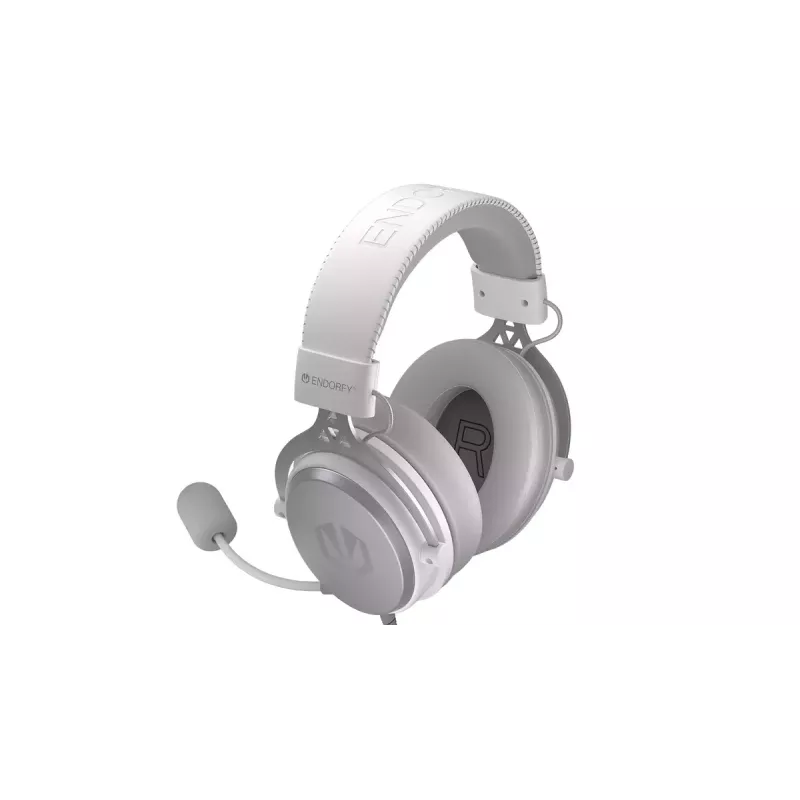 Kabelgebundenes binaurales Headset ENDORFY VIRO Plus USB Onyx White — 5,3 cm Treiber, 20–20000 Hz, 98 dB, 32 Ω, abnehmbares Boom-Mikrofon, 2,9 m Kabel