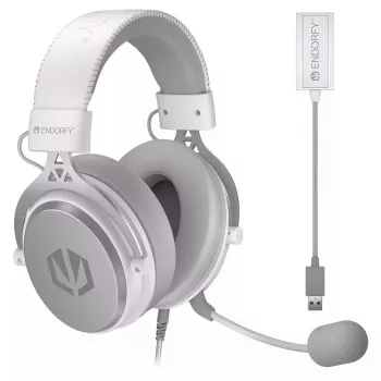 Kabelgebundenes binaurales Headset ENDORFY VIRO Plus USB Onyx White — 5,3 cm Treiber, 20–20000 Hz, 98 dB, 32 Ω, abnehmbares Boom-Mikrofon, 2,9 m Kabel