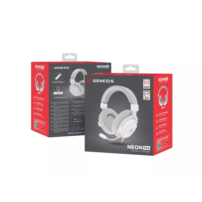 GENESIS Neon 764 Headset Kabelgebundenes Gaming-Headset mit Kopfbügel USB Typ-A Weiß