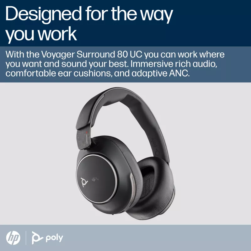 HP Poly Voyager Surround 80 UC Microsoft Teams-zertifiziertes USB-C-Headset +USB-C/A-Adapter