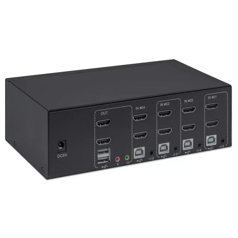KVM Switch Manhattan 4-Port 4K@30Hz USB-A Audio Mic