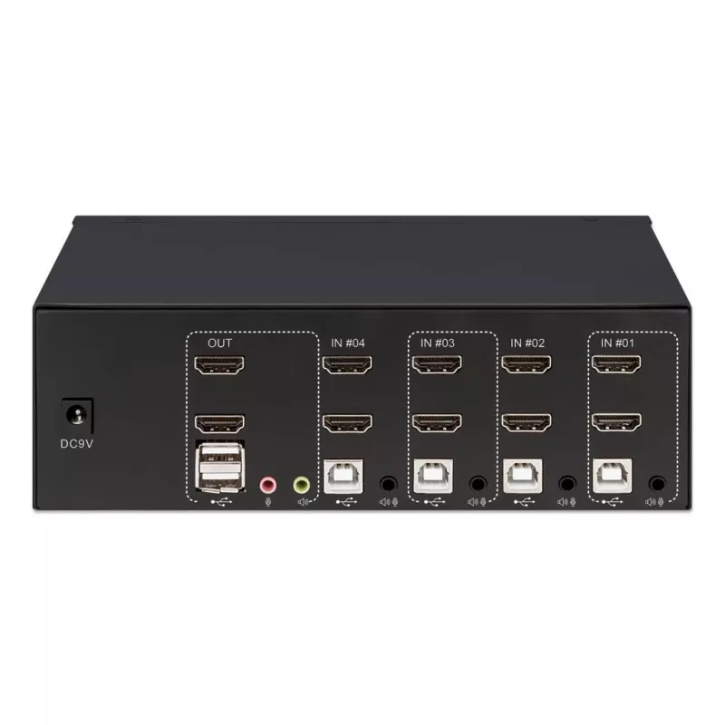 KVM Switch Manhattan 4-Port 4K@30Hz USB-A Audio Mic