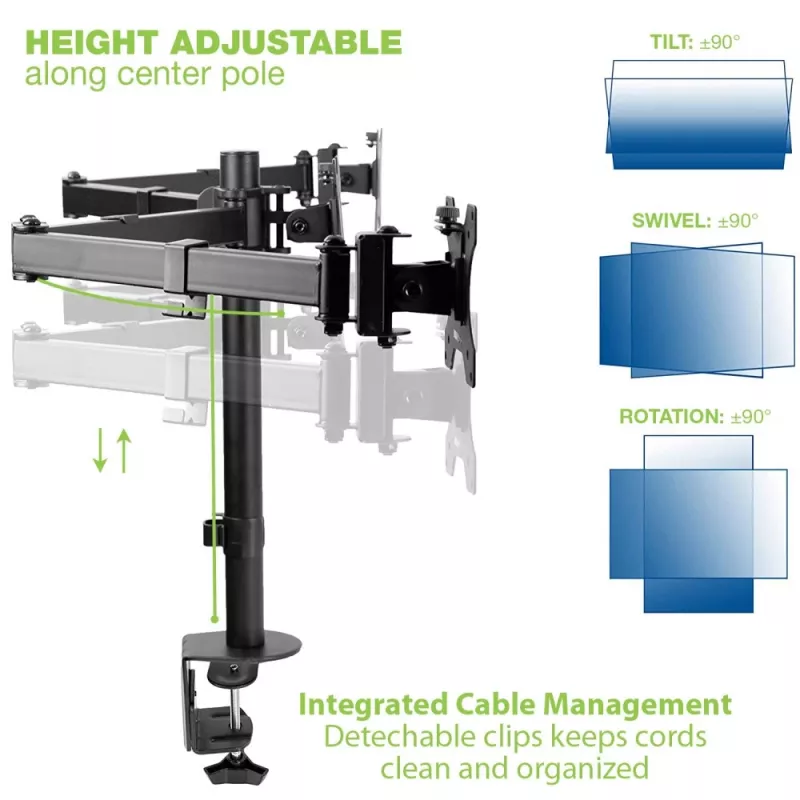 Techly 13-24 Zoll Tischständer für 3 Monitore mit Klemme ICA-LCD 482-T