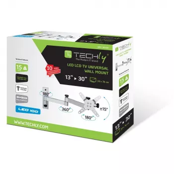 Techly 13-30 Zoll Wandhalterung für LED TV LCD neigbar 3 Gelenke Silber” ICA-LCD 104