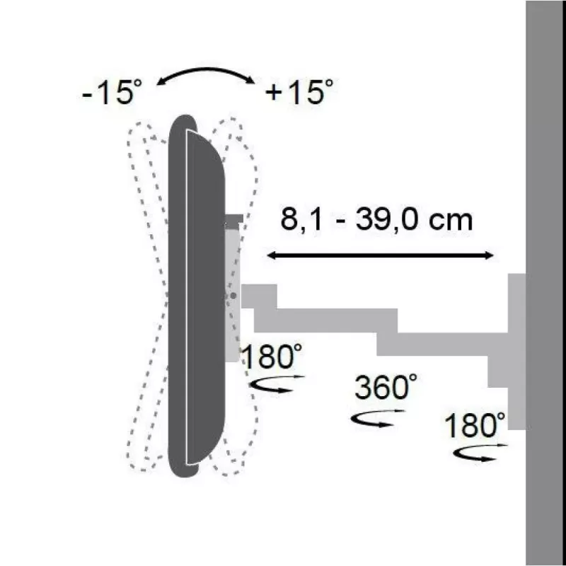 Techly 13-30 Zoll Wandhalterung für LED TV LCD neigbar 3 Gelenke Silber” ICA-LCD 104