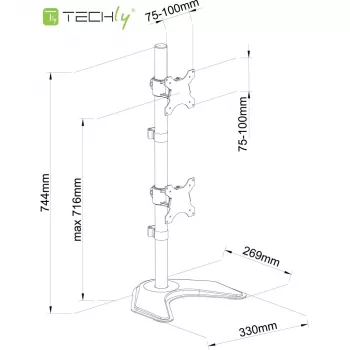Techly ICA-LCD 2520V Monitorhalterung / Standfuß 68.6 cm (27 Zoll) Schreibtisch Schwarz