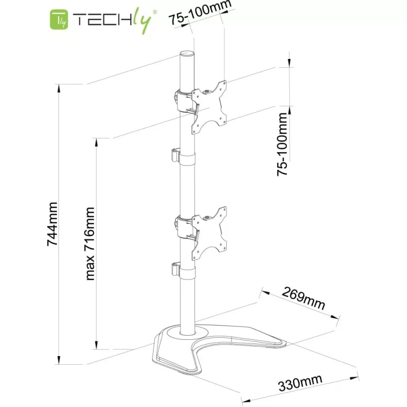 Techly ICA-LCD 2520V Monitorhalterung / Standfuß 68.6 cm (27 Zoll) Schreibtisch Schwarz