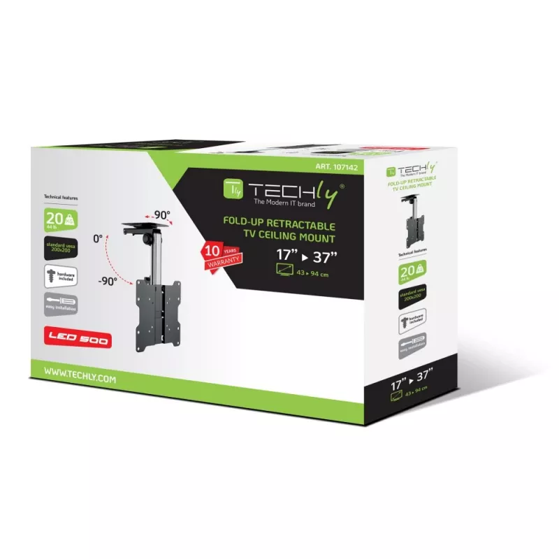 Techly Faltbare einziehbare Deckenhalterung für TV LED/LCD 17 Zoll–37 Zoll Schwarz