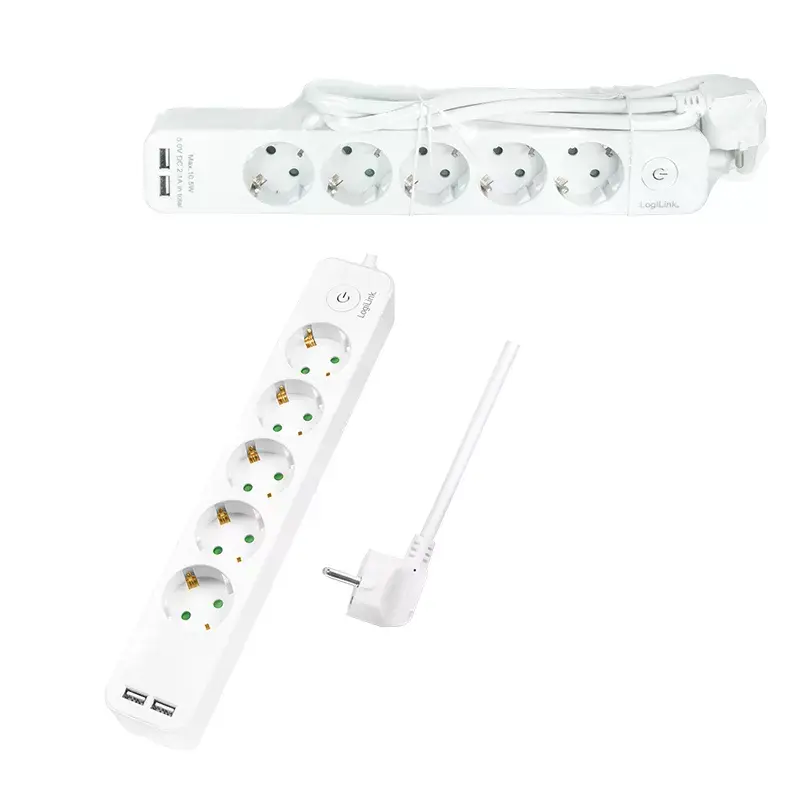 Stromverlängerung LogiLink LPS249U 1,5 m 5 AC-Steckdosen Innenbereich Weiß