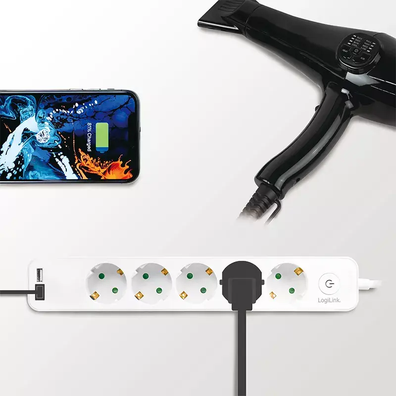 Stromverlängerung LogiLink LPS249U 1,5 m 5 AC-Steckdosen Innenbereich Weiß