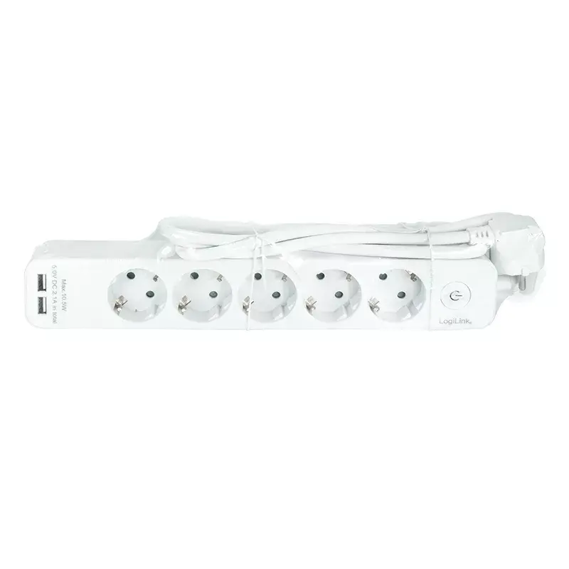 Stromverlängerung LogiLink LPS249U 1,5 m 5 AC-Steckdosen Innenbereich Weiß