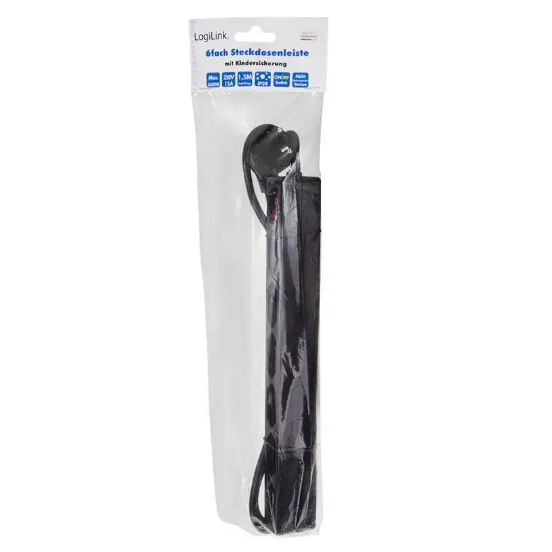 Power Extension LogiLink LPS232B 1.5m 6 AC Outlets Indoor Schwarz