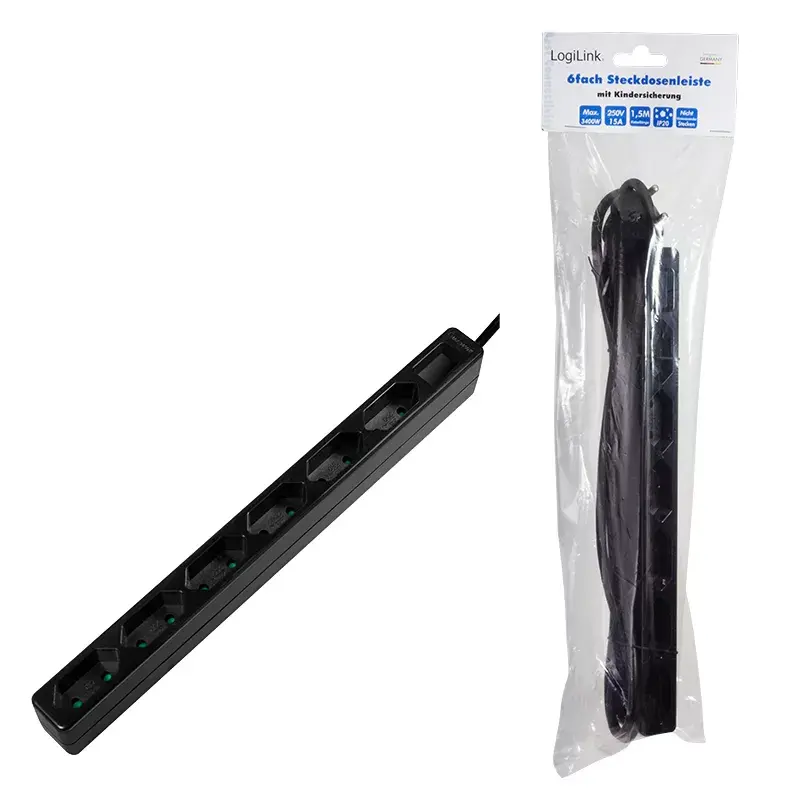 Power Extension LogiLink LPS231B 1.5m 6 AC Outlets Indoor Schwarz