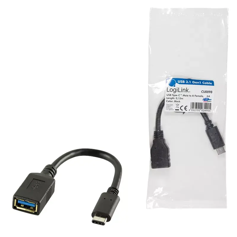 USB-Kabel LogiLink USB C - USB A 0,15m CU0098 Schwarz