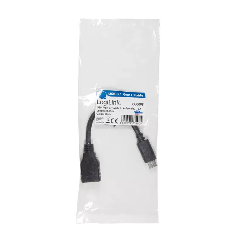 USB-Kabel LogiLink USB C - USB A 0,15m CU0098 Schwarz