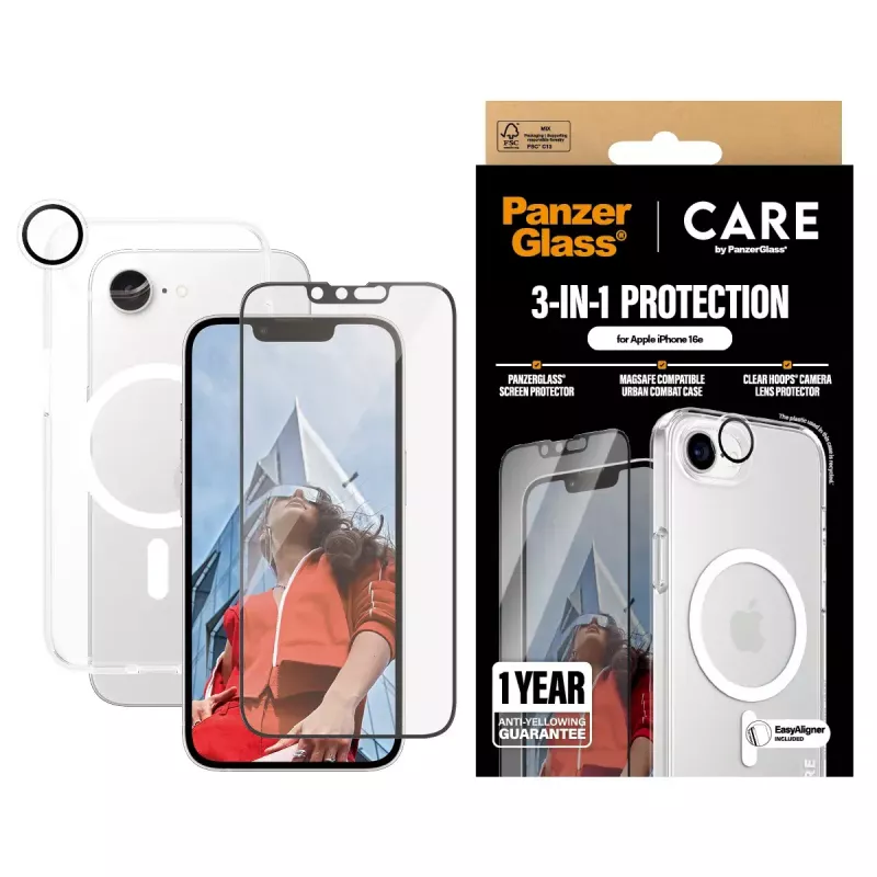 PanzerGlass CARE by ® Flagship 3-in-1 Bundle iPhone 16e kratzfest stoßfest