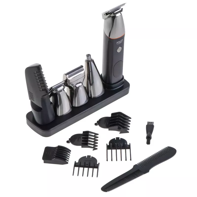 Elektrisches Pflegeset Adler AD 2946 – kabelloser 5-in-1-Herrentrimmer, 4 Längenstufen, 60 Min. Laufzeit, Schwarz/Edelstahl