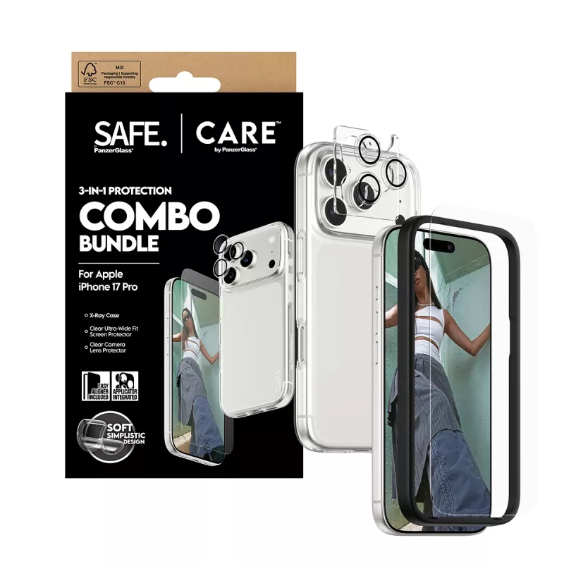 PanzerGlass 3-in-1 Combo Bundle für iPhone 17 Pro CR40572 — Displayschutz, Kameraabdeckung und Hülle