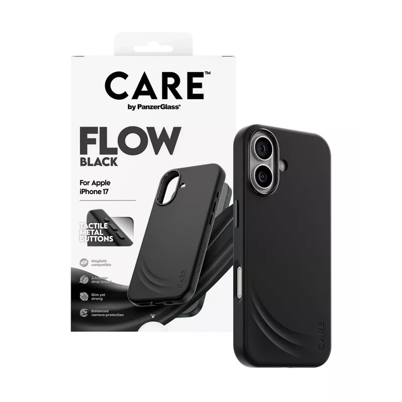 Schutzhülle PanzerGlass CARE Feature FLOW Case Schwarz mit MagSafe für iPhone 17