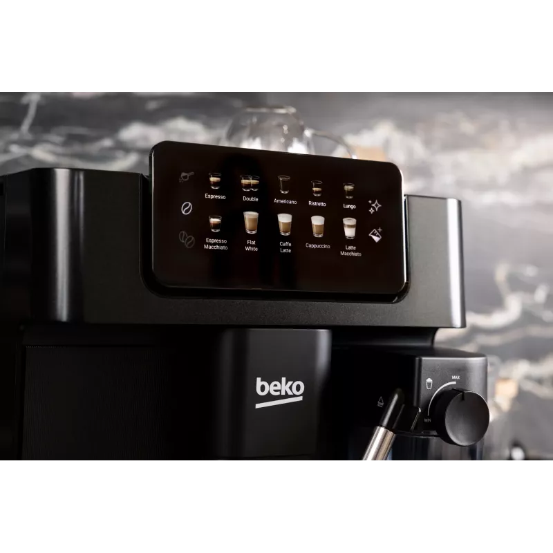 Beko CEG7304B CaffeExperto Kaffeevollautomat mit Dampfdüse, Espressomaschine, 2 l, Kaffeebohnen, Integriertes Mahlwerk, 1350 W, Schwarz, Silber