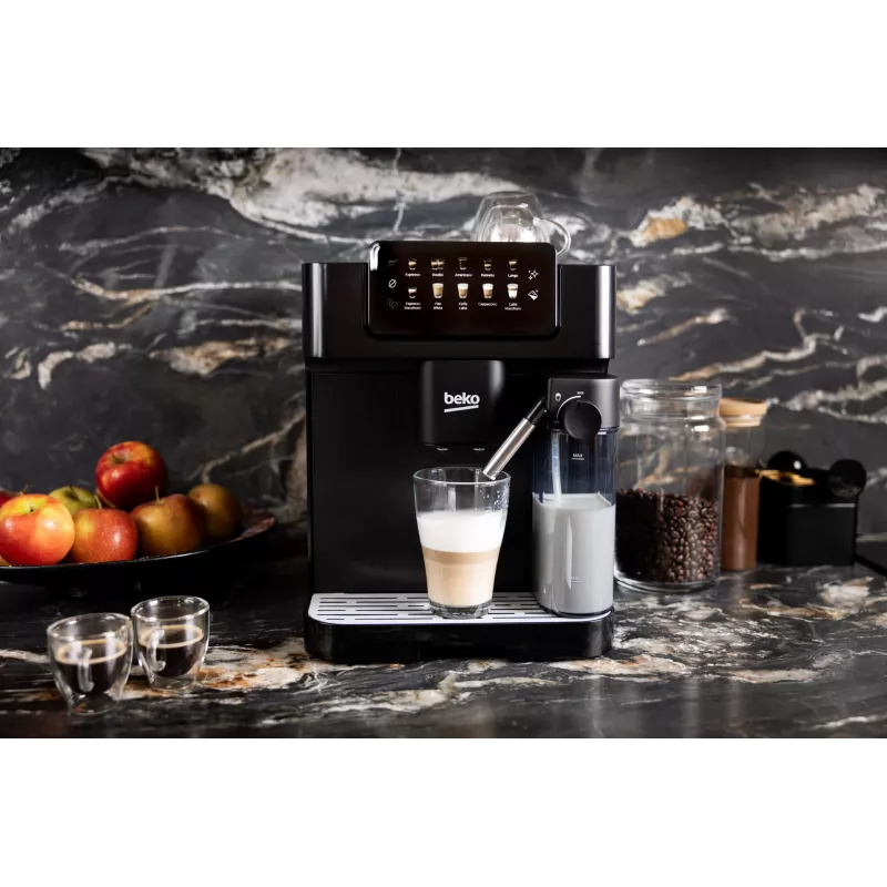 Beko CEG7304B CaffeExperto Kaffeevollautomat mit Dampfdüse, Espressomaschine, 2 l, Kaffeebohnen, Integriertes Mahlwerk, 1350 W, Schwarz, Silber