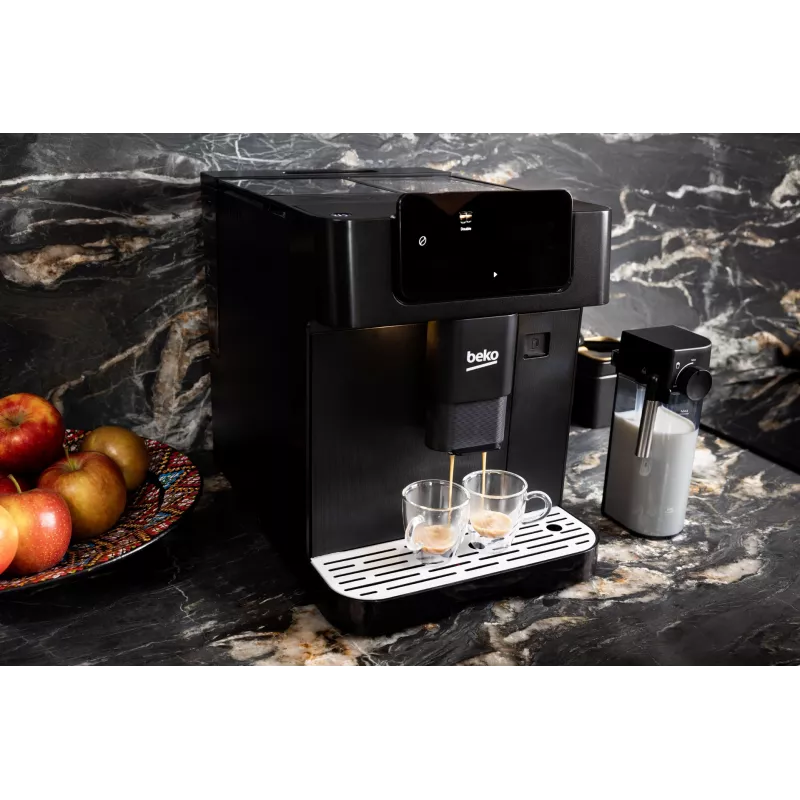 Beko CEG7304B CaffeExperto Kaffeevollautomat mit Dampfdüse, Espressomaschine, 2 l, Kaffeebohnen, Integriertes Mahlwerk, 1350 W, Schwarz, Silber